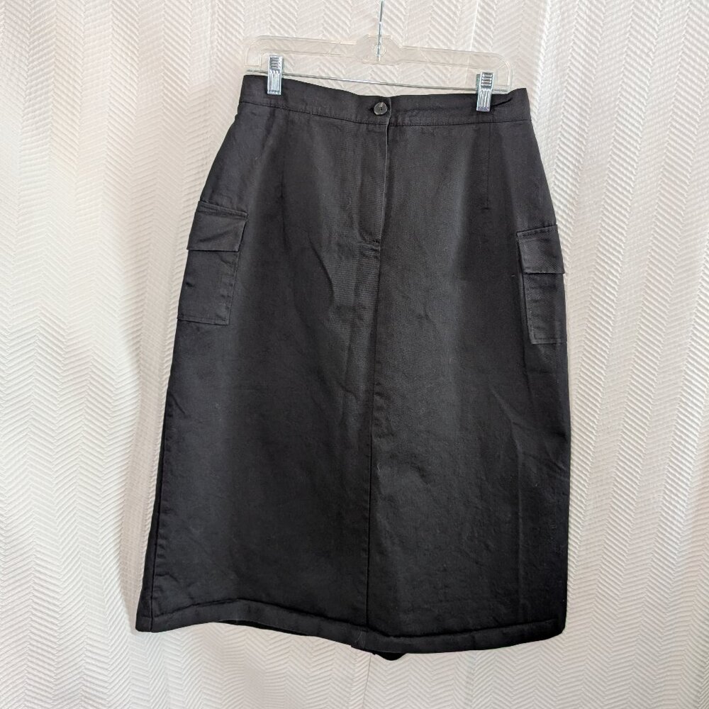Oak + Fort Cargo Midi Skirt Black Utility Minimalist Cotton Casual Size Large
